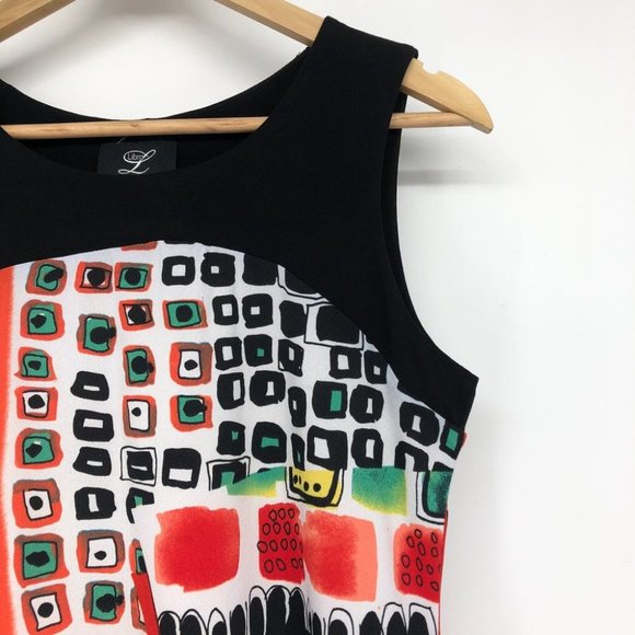Libra Bright Orange and black abstract geometric print sleeveless midi dress Med - Picture 9 of 14